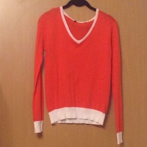 Sheer Orange Varsity Knit Sweater